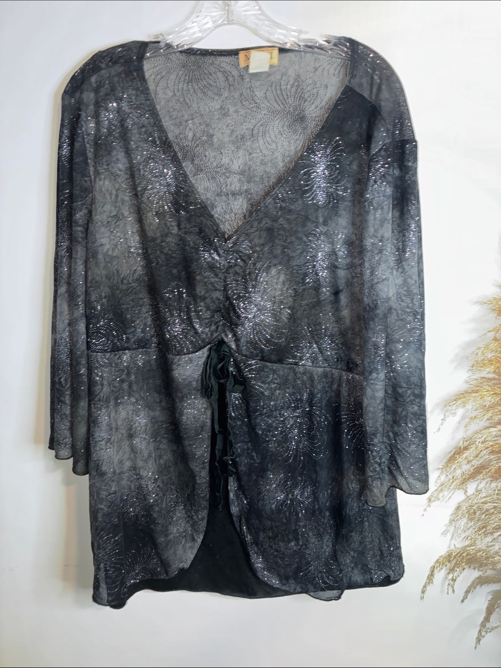 MKM Designs Sheer Black Silver Swirl Kimono